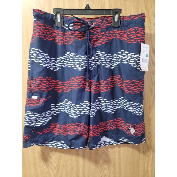 US POLO ASSN. Men’s Swim Shorts~Navy Blue With Fish Design~Size L (34) - Picture 1 of 4